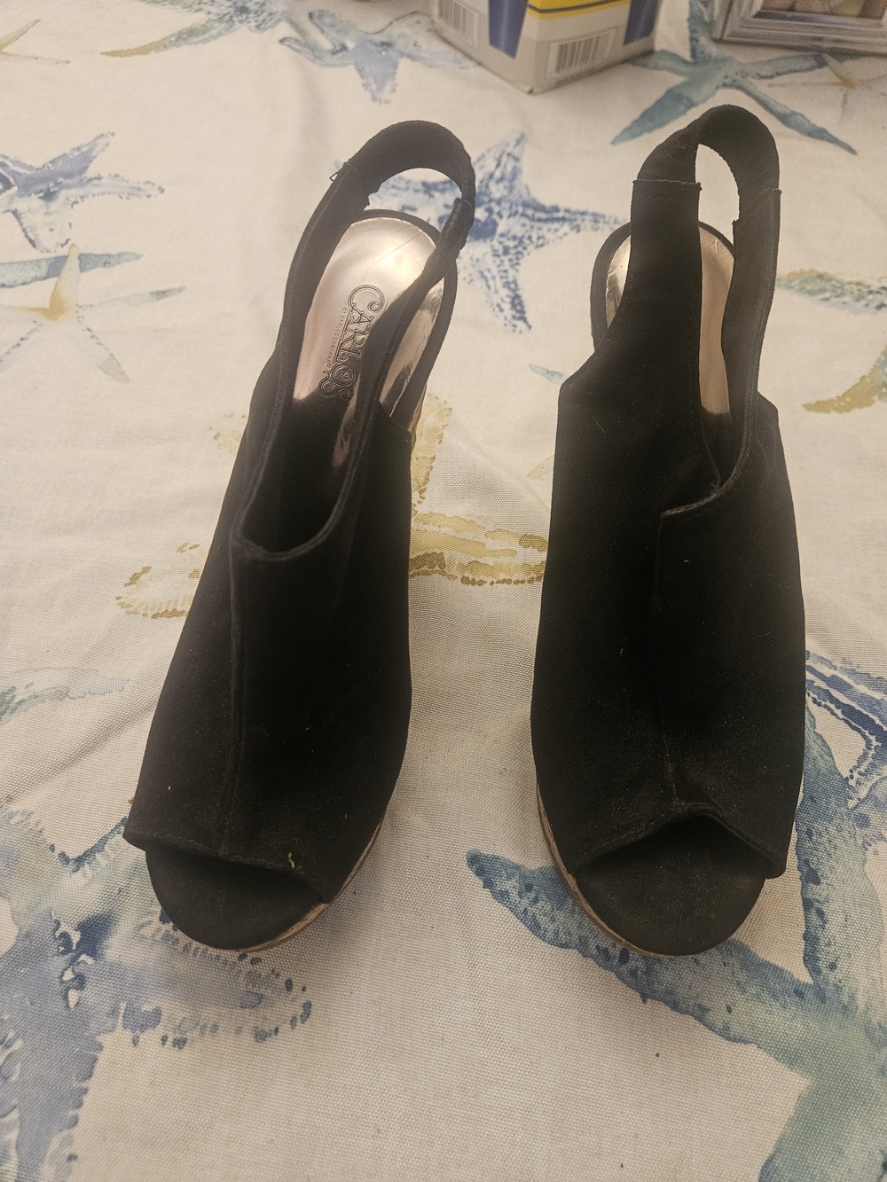 Carlos Santana Black Peep-Toe Slingback Heels. Very Good Condition.